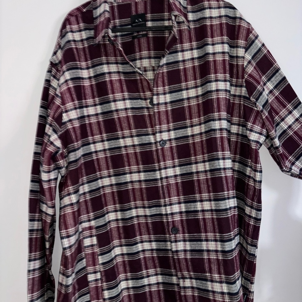 Armani Exchange Maroon and White Plaid Shirt
